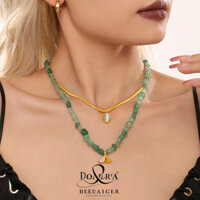 Beige, đá tự nhiên xanh, mặt dây chuyền vỏ đuôi cá, mặt dây chuyền Aquamarine hình bầu dục, Dây Chuyền xếp chồng hai lớp, phụ kiện nữ