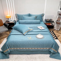 BELLA HO Bộ chăn ga lụa vân chìm LV 5 món thiết kế tinh tế và sang trọng, chăn trần bông tấm chống dồn bông sau khi giặt