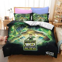 Ben 10 Bedding Set Twin Size Ultimate Alien Green and Black Cartoon Duvet Cover Sets 2 Piece, 1 Duvet Cover + 1 Pillow Sham