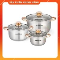 [Bền Đẹp] Bộ Nồi Bếp Từ Inox 5 Đáy SUNHOUSE SH781 Kiểu Dáng Châu Âu, Chất Liệu Cao Cấp, Dùng cho Mọi Loại Bếp.