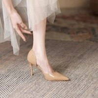 Bên Rỗng Khỏa Thân Giày Cao Gót Nữ Xuân Thu 2023 Phong Cách Mới Đen Giày Đơn Nữ Stiletto Cao Cấp Mũi Nhọn Giày Công Sở Nữ
