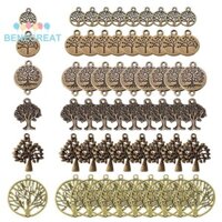 Benecreat 1 Hộp 1 HỘP 60 Cái 6 Kiểu Cây Sự Sống Quyến Rũ Số Lượng Lớn Phong Cách Tây Tạng Hợp Kim Tròn Phẳng Thực Vật Rỗng Luân Xa Mặt Dây May Mắn Vintage Để Làm Đồ Trang Sức Làm Quyến Rũ Vòng Tay DIY