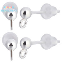 Benecreat 1 Hộp 10 Chiếc Bông Tai Bạc 925 Phát Hiện Bông Tai Tròn Bóng Stud Bài Có Vòng Dọc Với Tem 925 Với 20 Chiếc Hạt Tai Nhựa Bạc 14mm Lỗ: 1.5mm