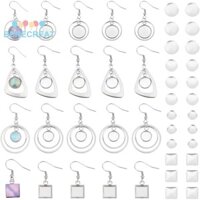 Benecreat 1 Hộp 12 Đôi 4 Phong Cách Kính Trống Mái Vòm Tòn Ten Bông Tai Xoắn Tam Giác & Nhẫn & Vuông Bông Tai Inox 304 Cho Nữ Màu Thép Không Gỉ 33 ~ 50mm Pin: 0.6mm 3