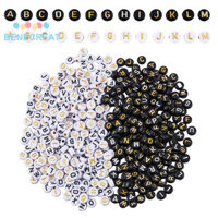 Benecreat 1 Hộp 1200 Cái 4 Kiểu Đínha Acrylic Hạt Kim Loại Đính Ngang Lỗ Phẳng Tròn Hỗn Hợp Chữ Cái Màu Hỗn Hợp 6 ~ 7x3.5 ~ 4mm Lỗ: 2mm 300 Cái / phong cách