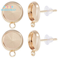 Benecreat 1 Hộp 20 Cái Cài Đặt Bông Tai Tròn Bằng Đồng Thau Có Vòng Ngang Niken Không Có 20 Chiếc Hạt Tai Nhựa Khay Mạ Vàng: 8mm 13.5x11mm Lỗ: 2mm