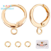Benecreat 1 Hộp 20 Chiếc Đồng Huggie Hoop Bông Tai Phát Hiện Có Vòng Với 20 Chiếc Mở Nhảy Nhẫn Mạ Vàng 12 Đồng Hồ Đo 14.5x11.5x2mm Lỗ: 1.8mm Pin: 0.8mm