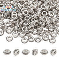 Benecreat 1 Hộp 200 Chiếc Hạt Donut Lỗ Lớn Hạt Bạc Cổ 3 Mm Hoa Phẳng Rondelle Hạt Nhỏ Rời Miếng Đệm Hạt Hợp Kim Tây Tạng Miếng Đệm Hạt Cho Vòng Tay Bông Tai