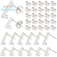 Benecreat 1 Hộp 80 Cái 2 Kích Thước Hình Chữ Nhật Thép Không Gỉ 304 Phát Hiện Bông Tai Có Vòng Và 80 Chiếc Hạt Tai Thép Không Gỉ Màu 10 ~ 15.5x2mm Lỗ: 1.5 ~ 1.8mm pin: 0.8mm