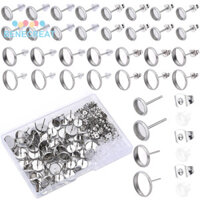 Benecreat 1 Hộp 80 Cái 4 Phong Cách Flat Round 304 Thép Không Gỉ Cài Đặt Bông Tai Với 200 Chiếc Hạt Tai Thép Không Gỉ Màu 8 ~ 14mm Pin: 0.8 ~ 1mm Khay: 6 ~ 12mm 20 Cái / kiểu