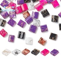 Benecreat 1 Hộp Elite 120 Cái 6 Màu Hạt Hạt Thủy Tinh 2 Lỗ Phong Cách Cổ Hình Chữ Nhật Màu Hỗn Hợp 5x4.5 ~ 5.5x2 ~ 2.5mm Lỗ: 0.5 ~ 0.8mm 20 Cái / phong cách