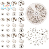 Benecreat 1 Hộp Elite Brass & Iron Crimp Beads và Crimp Bead Covers Set Hạt uốn mạ màu bạc: 1.2 ~ 3x1.5 ~ 3mm Lỗ: 0.5 ~ 2.5mm Vỏ hạt: 3 ~ 5x5 ~ 5x2.5 ~ 5mm Lỗ: 1.2 ~ 1.8m