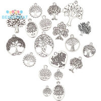 Benecreat 1 Hộp Mặt Dây Hợp Kim Phong Cách Tây Tạng Cây Sống Bạc Cổ 20x16x2mm Lỗ: 1.5mm