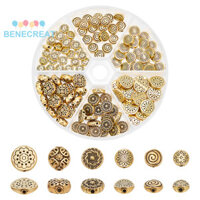 Benecreat 1 Hộp PH 130 Chiếc 6 Kiểu Miếng Đệm Hạt Phong Cách Tây Tạng Cổ Vàng Trang Sức Miếng Đệm Tròn Phẳng Miếng Đệm Hạt Kim Loại Rondelle Rời Hạt Cho Bông Tai Vòng Cổ
