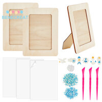 Benecreat 1 Túi DIY Chủ Đề Đại Dương Khung Ảnh Bộ Bao Gồm Khung Tranh Gỗ Neo & Xương Cá & Biển Mew Opaque Nhựa Cabochons Bọt Biển Tấm EVA Bộ Giấy Bọt Màu Xanh