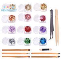 Benecreat 1 Túi Giấy Flake Nail Art Bột Lấp Lánh Với Nhíp Inox Đầu Nhọn Nhíp Và Sợi Nhân Tạo Tóc Ngựa Bộ Bàn Chải Mắt Màu Hỗn Hợp