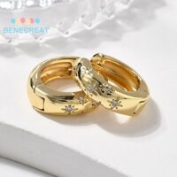 Benecreat 10 Đôi Bông tai hình ngôi sao Cubic ia Bông tai hình tròn bằng đồng thau dành cho nữ Không chứa Cadmium & Không chứa niken & Không chì Mạ vàng 15,5x4,5mm Pin: 1mm