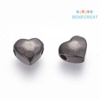 Benecreat 10 Hạt Inox 304 Trái Tim Đánh Bóng Bằng Tay Điện Di Đen 7.5x8.5x4mm Lỗ: 1.5 ~ 1.6mm