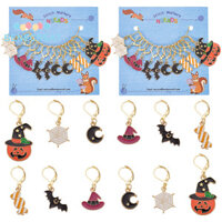 Benecreat 2 Bộ Chủ Đề Halloween Hợp Kim Men Nhện Web / Dơi / Mũ Wicth Charm Khóa Stitch Markers Màu Vàng 304 Thép Không Gỉ Tôm Hùm Móng Vuốt Khóa Stitch Marker Hỗn Hợp