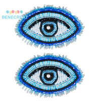 Benecreat 2 Miếng Dán Đính Hạt Thủy Tinh May Trên Tua Rua Miếng Dán Mắt Ác Táo Huy Hiệu Có Đế Nỉ Bầu Trời Sâu Xanh 62x94 ~ 95x6mm