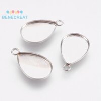 Benecreat 200pc Mặt dây chuyền bằng thép không gỉ 304 chống mài mòn Cài đặt Cabochon Viền trơn Ly giọt nước Khay màu thép không gỉ: 14x10mm 17.5x10.5x1.5mm Lỗ: 1.6mm