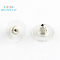 Benecreat 200pc Thép không gỉ 304 Bullet Clutch Bông tai lưng có miếng đệm nhựa Hạt tai Màu thép không gỉ 11,5x6mm Lỗ: 0,8mm
