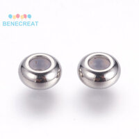 Benecreat 50pc 202 Hạt Inox Có Cao Su Bên Trong Thanh Trượt Hạt Nút Chặn Hạt Rondelle Màu Thép Không Gỉ 6x3mm Lỗ Cao Su: 2mm