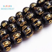 Benecreat1strand Hạt Dây Tròn Khắc Om Mani Padme Hum 7 ~ 8mm Lỗ: 1mm khoảng 48 chiếc / sợi 15,3 inch (39cm)