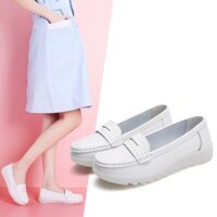 Bệnh viện y tá đế phẳng giày cho con bú sinh viên giày trắng da đế dày giày nữ giày lười trắng