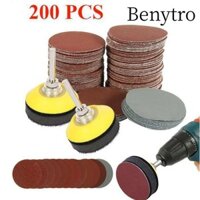 Benytro 200 CÁI Bộ đĩa chà nhám, Bộ giấy nhám tròn đổ xô, Tấm giấy nhám đánh bóng có đệm lót 50MM 2In Máy khoan đính kèm Máy khoan đánh bóng bằng khí nén