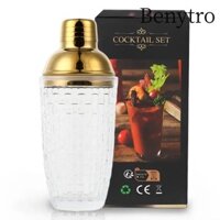 Benytro Bình lắc Cocktail, Bình lắc đá chống rò rỉ 13,4 Ounce, Kính dễ làm sạch với nắp thép kim loại và bộ lọc Đồ uống đa năng Bình lắc sử dụng tại nhà hoặc quầy Bar