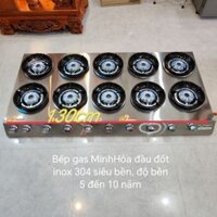 Bếp 10 lò cao cấp siêu bền đầu đốt inox 304 đúc điếu gang chuyên mỳ cay bánh xèo các loại