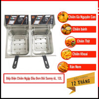 Bếp chiên nhúng điện đơn Inox Sunny dung tích 6L, bếp chiên ngập dầu đôi dung tích 12L chất liệu Inox- Bảo Hành 12 Tháng