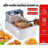 Bếp chiên nhúng đơn SUNNY, bếp chiên nhúng đôi,nồi chiên ngập dầu dung tích 6L, 12L inox cao cấp, bếp chiên công nghiệp