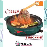 Bếp điện mini đa năng chảo nướng điện hàn quốc vân đá chống dính cao cấp Shanban 2 nấc nhiệt size 26 MiibooShi TQ655551
