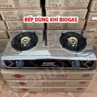 Bếp đôi sử dụng khí BIOGAS chén đồng khung inox FUJISHI FJ-BG8