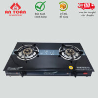Bếp Ga Đôi Mặt Kính Smart Cooker Điếu inox 304, Mâm Chia Lửa Đồng Dày -Tiết Kiệm Ga -Ngọn Lửa Xanh (Tặng dây dẫn gas + 2