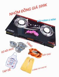 Bếp ga hồng ngoại tặng bộ nồi inox - dây ga - 2 găng tay - tạp dề