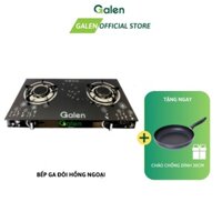 Bếp Gas Đôi Hồng Ngoại Cao Cấp GALEN G013  Mặt Kính Cường Lực, An Toàn - Tiết Kiệm Gas + TẶNG CHẢO CHỐNG DÍNH 20CM
