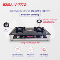 BẾP GAS ĐÔI IKURA IV-777G SEN ĐỒNG - KHAY HỨNG NƯỚC RỜI, BẾP GA ĐÔI MẶT KÍNH