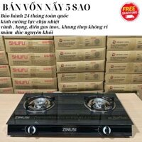 Bếp gas đôi  SZINUSI đen . linh kiện nhập khẩu kính chịu lực chịu nhiệt . khung sườn inox .