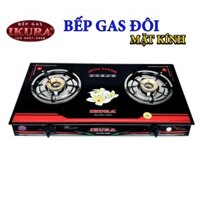 Bếp Gas Dương Đôi IKURA IV-909 Mặt Kính Hoa Văn Hoa Sứ Vàng