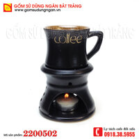 Bếp hâm nóng cafe đốt nến men đen lòng gốm khắc chữ Coffee