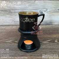 Bếp hâm nóng cafe gốm sứ size lớn 180ml men đen lòng gốm