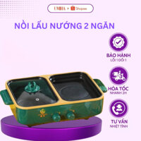 Bếp lẩu nướng 2 ngăn Hàn Quốc, Nồi lẩu 2 in 1 siêu chống dính công suất cao siêu bền và tiện lợi