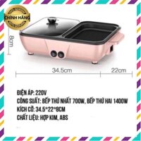 Bếp lẩu nướng 2 ngăn,Nồi lẩu Uyên Ương mini Hàn Quốc