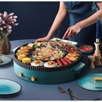 Bếp lẩu nướng BBQ đa năng AORAN kết hợp 2 trong 1 màu xanh công suất lớn 2200W - Bảo hành 1 năm