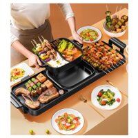 Bếp lẩu nướng điện gia đình 2 ngăn, nồi lẩu có thể tách rời Electric Barbecue Grill Multi-function BBQ