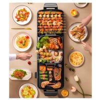 Bếp lẩu nướng điện gia đình 2 ngăn, nồi lẩu có thể tách rời Electric Barbecue Grill Multi-function BBQ