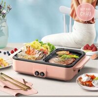 Bếp lẩu nướng, nồi lẩu nướng điện đa năng mini 2 trong 1 tiện lợi